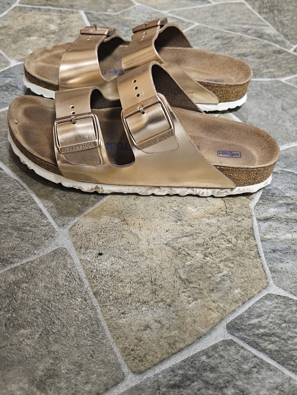 Womens Birkenstock  Metallic Rose Gold Double Strap Sandals Size 38 - Picture 4 of 6